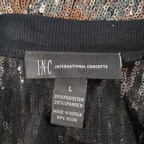 INC International Concepts Sheer Sequin Sparkle Deep V-Neck Tunic Top Size L - Picture 5 of 8